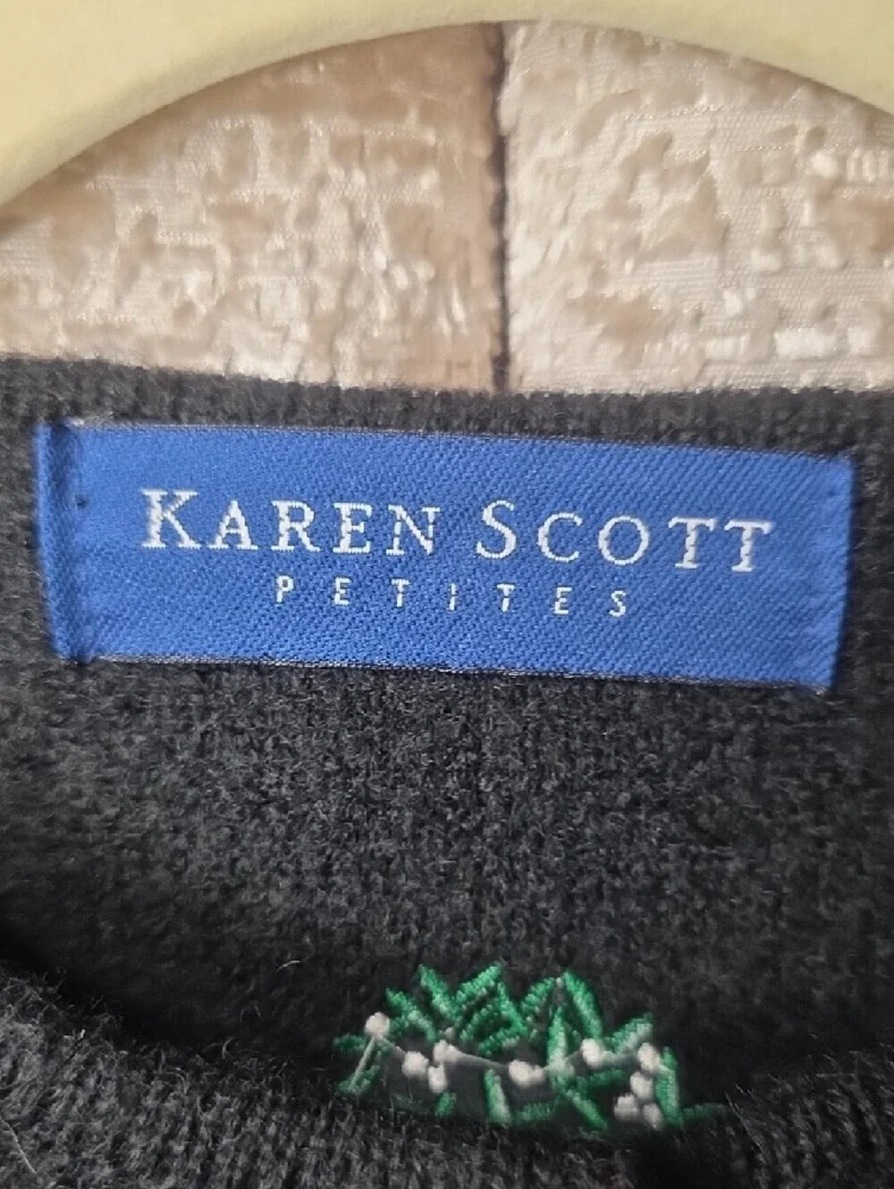 Karen Scott Black Embroidered Holiday Sweater Cardigan Size PM